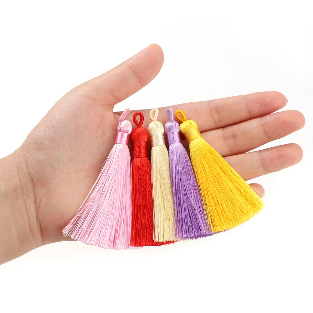 Bộ 5 Dài 8Cm Nhiều Màu Satin LỤA Tua Rua Chổi Bông Tai Charm Mặt Dây Chuyền CottonTassels Tự Làm Trang Sức Làm Cho Những Phát Hiện