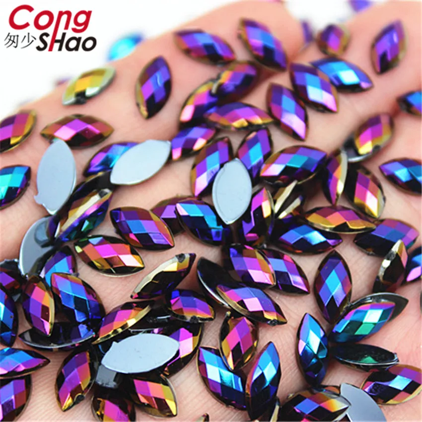 5*10mm Acrylic AB Rhinestones Eye Shape Crystal AB Flat Back 3D Nail Art Rhinestones Flatback Stones For Face Decorations WC366