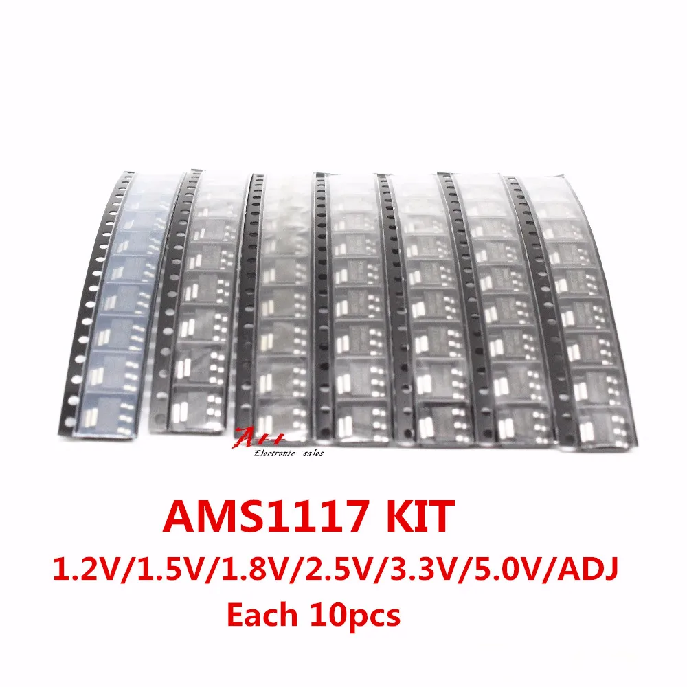 70pcs AMS1117 Voltage Regulator Kit 1.2V/1.5V/1.8V/2.5V/3.3V/5.0V/ADJ 1117 7 values Each 10PCS