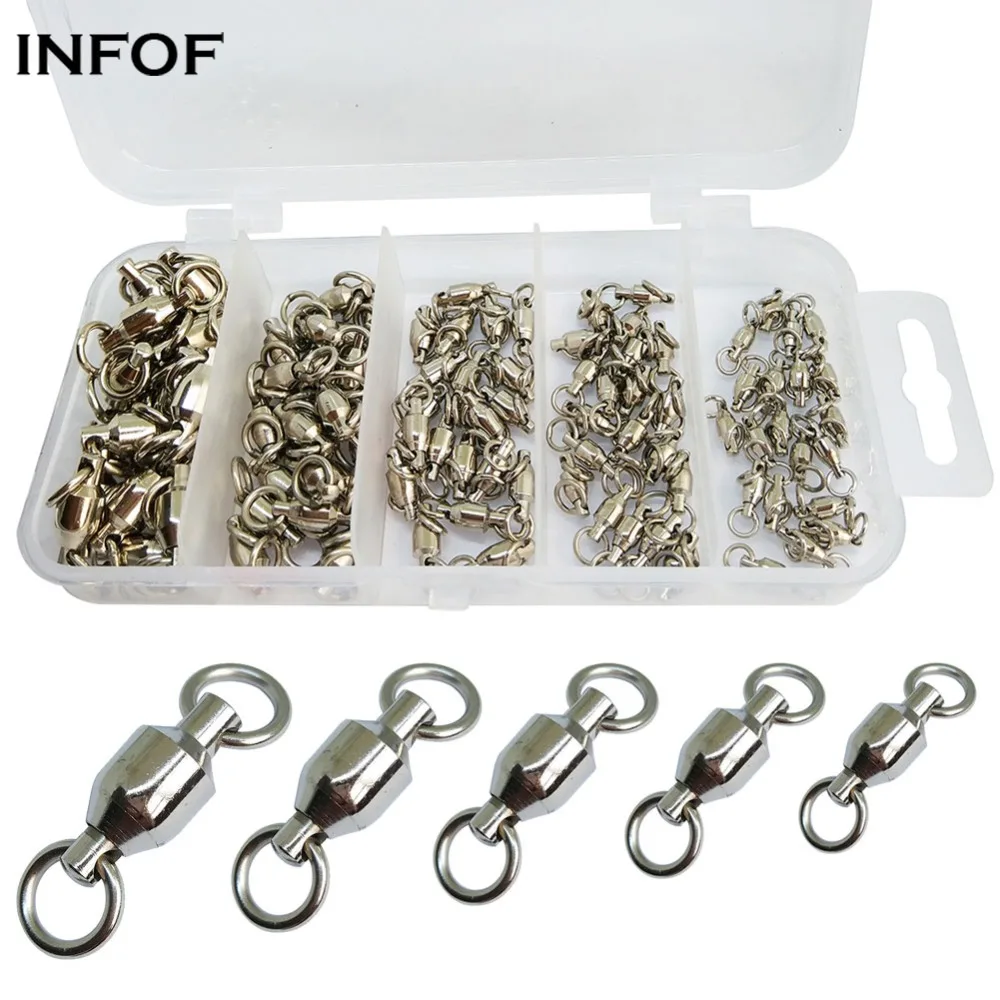 INFOF 100-pieces Swivels Fishing Connector Hook Swivel Ball Bearing Swivel with Solid Rings Feeder Carp Fishing Tackle pesca