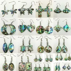 Fashion Jewelry  New Zealand Abalone Shell Oval Women Bead Dangle Earrings Pair C7622