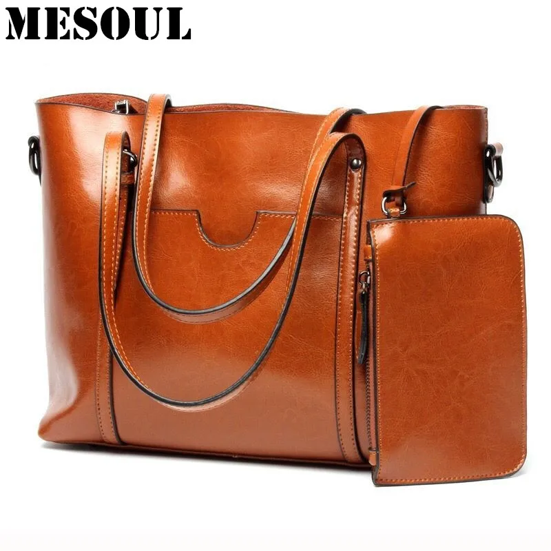 Women Casual Tote Genuine Leather Handbag Bag Fashion Vintage Large Shopping Bag Designer Crossbody Bags Big Shoulder Bag Female