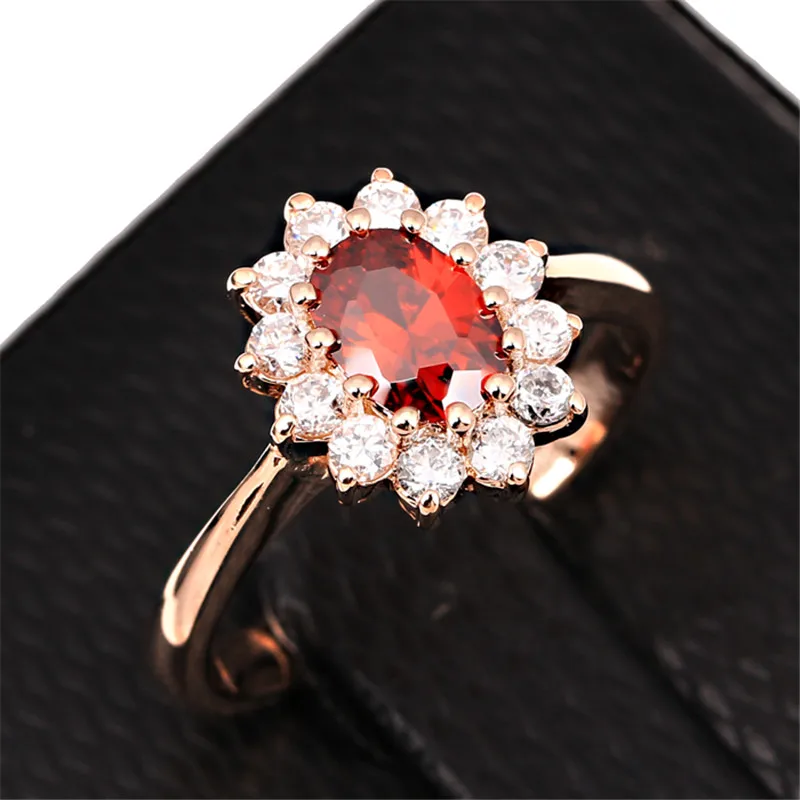 CC Jewelry Princess Diana Rings For Women Luxury Rose Gold Color Red CZ Stone Party Engagement Bijoux Bridal Wedding CC625