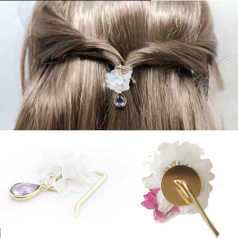 30PCS 1.2cm 1.4cm Golden Metal Ponytail Hooks Pallet for attaches charms accessories DIY headpieces material