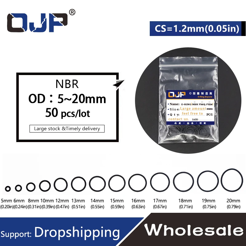 50 buah/lot cincin karet hitam NBR penyegelan o-ring CS1.2mm OD5/5.5/6/6. Gasket cincin O, 5/7/8/9/10/11/12/13/14/15/16/17/18/19/20mm-.