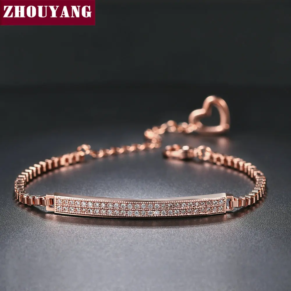 ZHOUYANG Bracelet For Women Cooper Micro Pave Cubic Zirconia Box Chain Rose Gold Color Fashion Jewelry Christmas Gift ZYH172