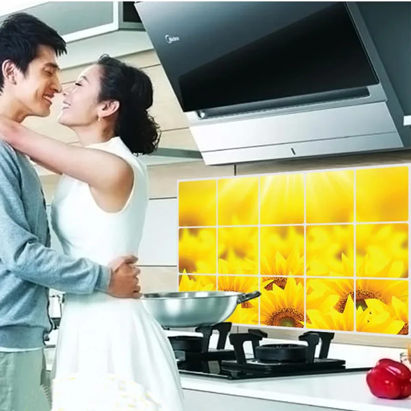 Kitchen Oil-Proof Wall Sticker Sunflower Waterproof Poster Mural Home Decor Wallpaper Prevent High Temperatures Wall Art Decal