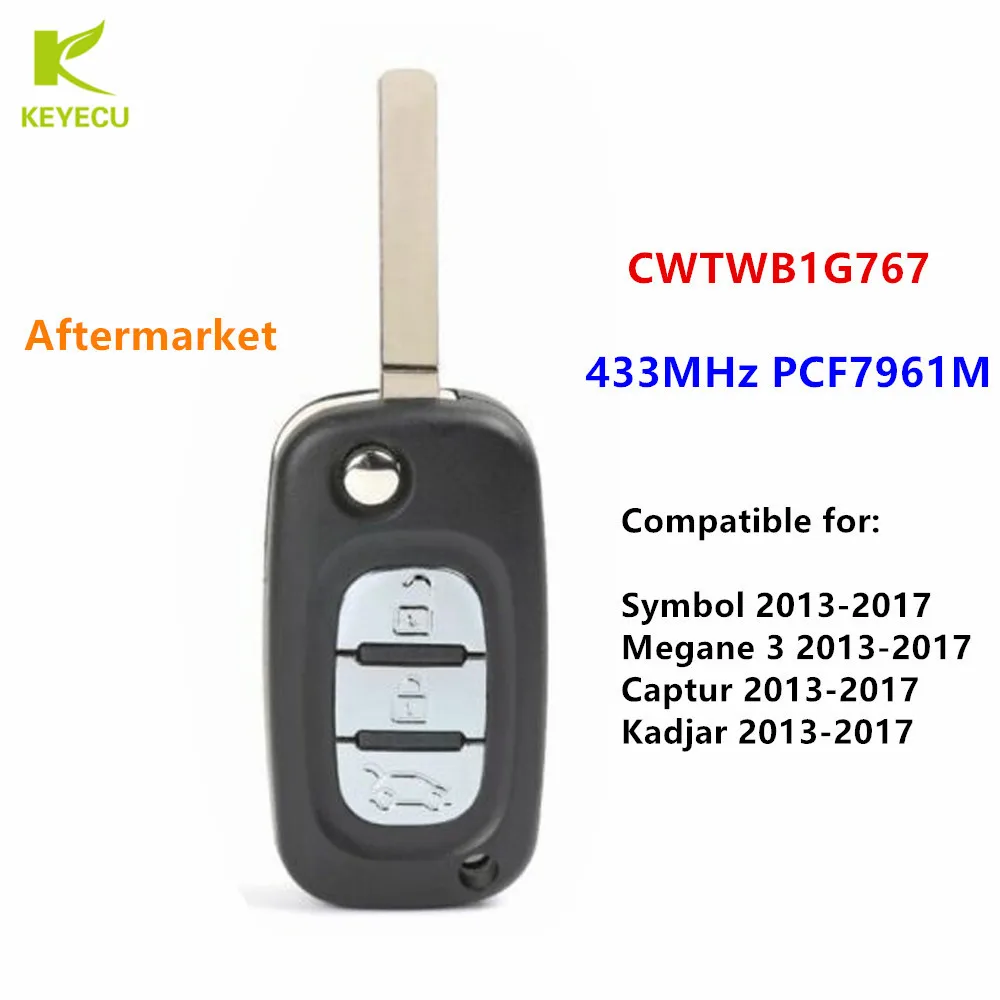 

KEYECU Replacement Flip Remote Key Fob 433MHz PCF7961M for Renault 2013-2017 Symbol Megane 3 Captur Kadjar FCC ID: CWTWB1G767