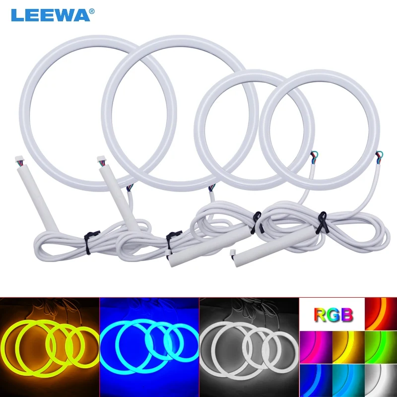 LEEWA 2X126mm 2X90mm Car Auto Halo Rings Cotton Lights SMD LED Angel Eyes for Volkswagen Golf 4 DRL White/Blue/Yellow/RGB #3773