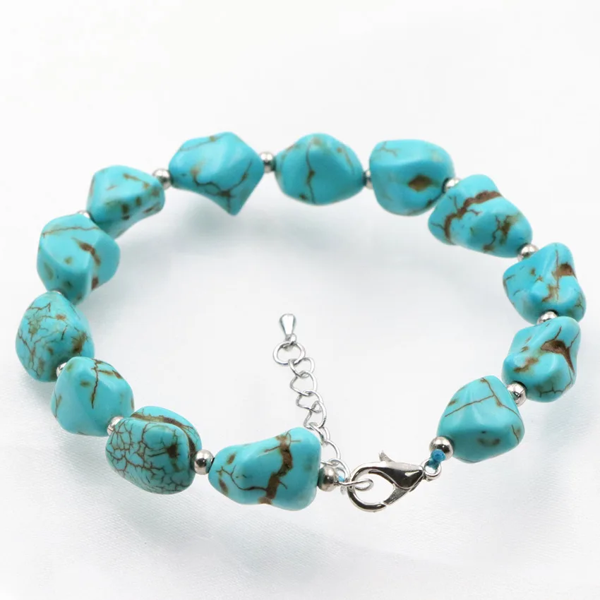 New Original DIY Bracelet Irregular Beads Women 9-11mm Turquoises Stone Strand Bracelets Bangle Wristband Jewelry 7.5inch A633