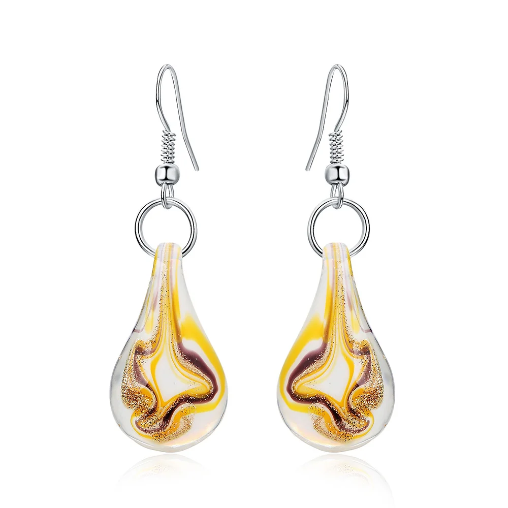 Fashion Coloured Glaze Fill Pattern Waterdrop Drop Earrings Big Ethnic Murano Glass Pendant Dangle Earrings for Women Jewelry