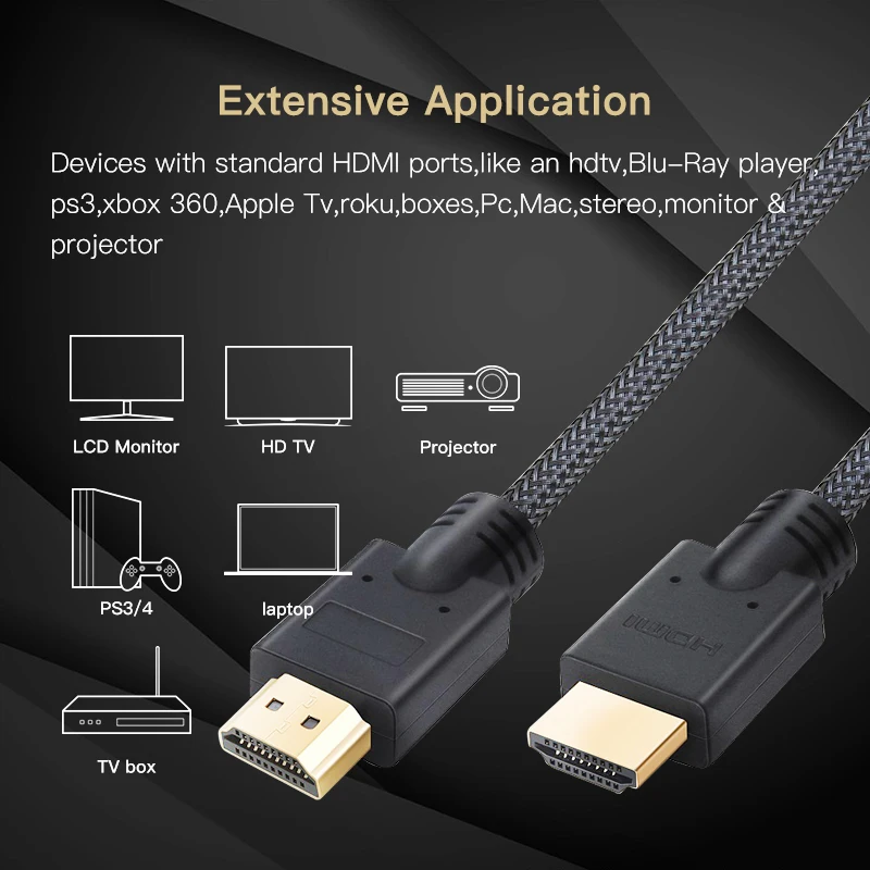 Lungfish Long HDMI-compatible  Cable 1080P 3D for Splitter Switch PS4 LED TV Box xbox Projector Computer