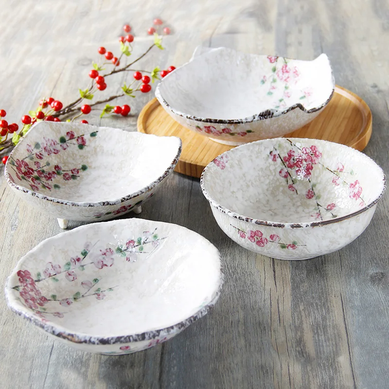 

JapanStyle red plum blossom handpaint ceramic bowl porcelan tableware rice bowl SUSHI cold dish snack appetizer bowl under-glaze