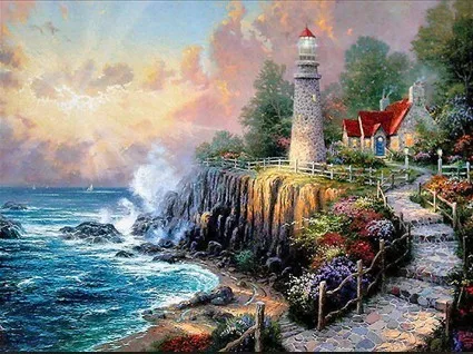 

Seaside Lighthouse Light of Peace Scenery Needlework,For Embroidery,DIY 14CT Counted Unprinted Arts Cross stitch kits Decor