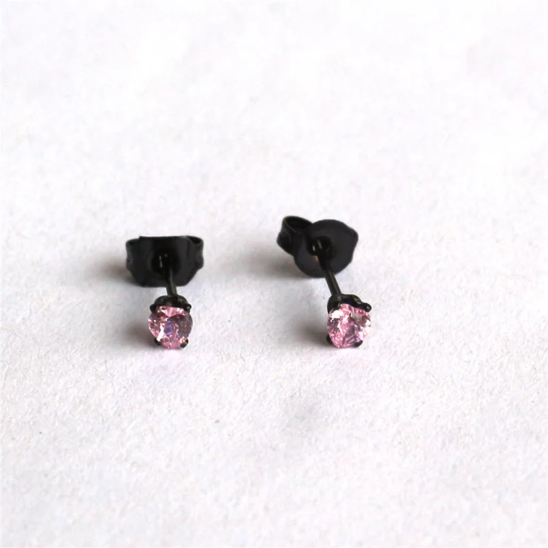 Titanium With Heart Shape AAA Zircon Stud Earrings 316L Stainless Steel Pink Earring Jewelry Allergy Free