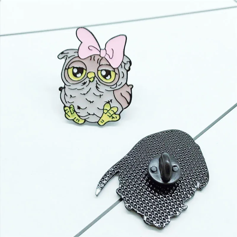 New Owl Brooch Bow Owl Long-tailed Owl Couple Animal Brooch Gift Child Cute Cartoon Badge Gift Jewelry Backpack Clothing Pendant