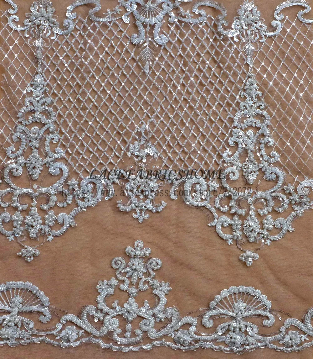 La Belleza 1 yard  Black/ivory(Off-white) robin sequins on netting embroidered wedding/ evinging/show dress france lace fabric