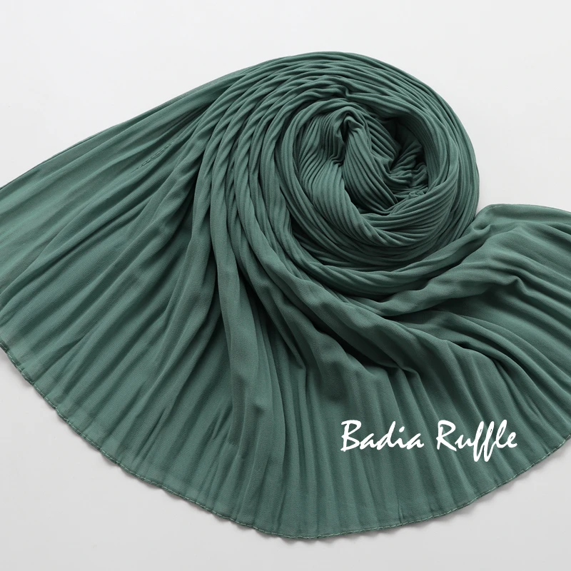 High Quality Women Muslim Malaysia Ruffle Chiffon Scarf Islamic Shawls Headwear Long Wraps Pleated Solid Plain Hijabs