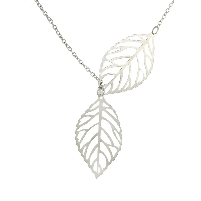 Minimalism Double Hollow Leaves Pendant Necklaces Temperament Punk Clavicle Chain Necklace Women Jewelry Gift Wholesale NB607