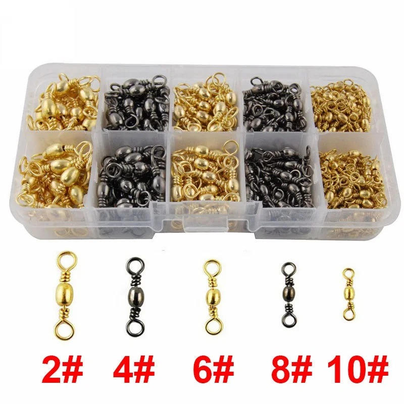 HiUmi 400pcs Fishing Barrel Swivel Brass With Nickle Coated Barrel Fishing Swivels Connector Set With Box Size 2 4 6 8 10