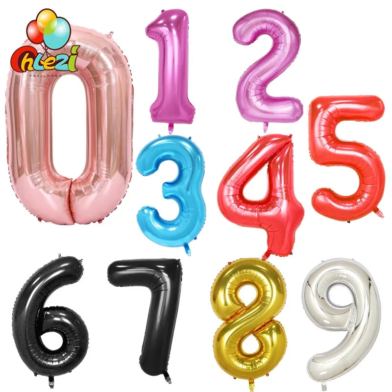 1pc 40 inch Pink Rose Gold Silver Foil Number Balloons Birthday Wedding Anniversary Party Decoration Black Red Helium Globos