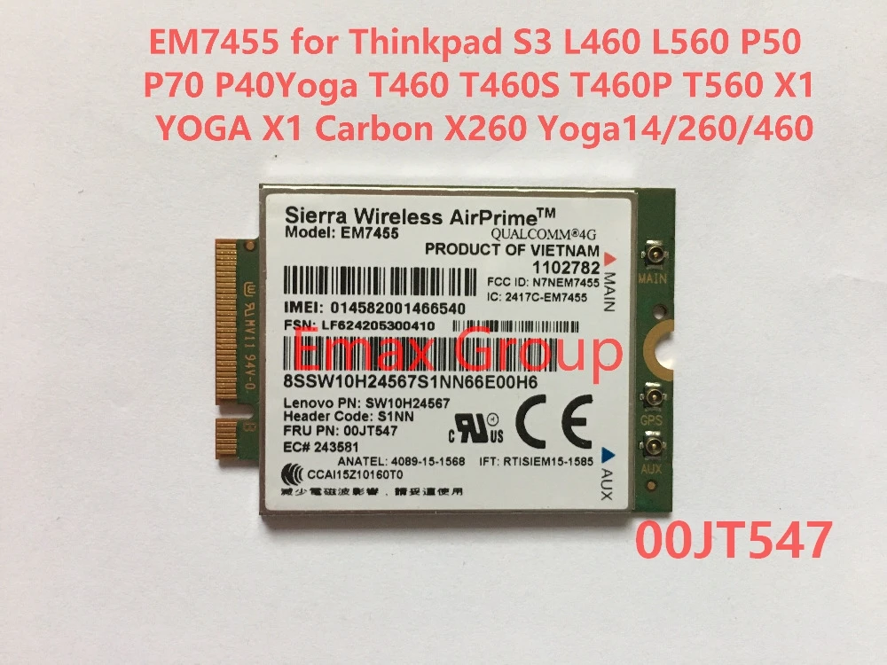 

EM7455 00JT547 300M for Thinkpad X1 Carbon 5th Gen, S3 L460 L560 P50 P70 P40Yoga T460 T460S T460P T560 , X260 Yoga14/260/460