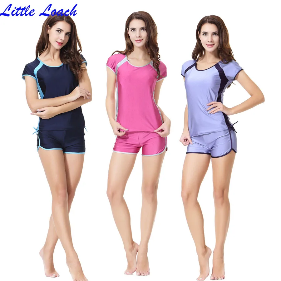 

Hot Modest Islamic Swimwear Islamic Swimsuit Women hijab Lace-up Short Sleeve Flat Shorts Round Neck Muslim Swimming Beachwear