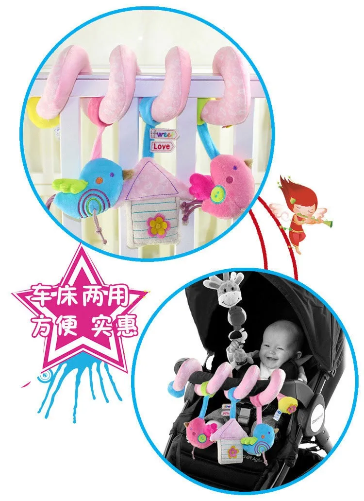 22cm Baby Rattles Infant Doll Baby Crib Stroller Toy 0+ months Plush Birds Musical Newborn Hanging Bed Around Play B0963