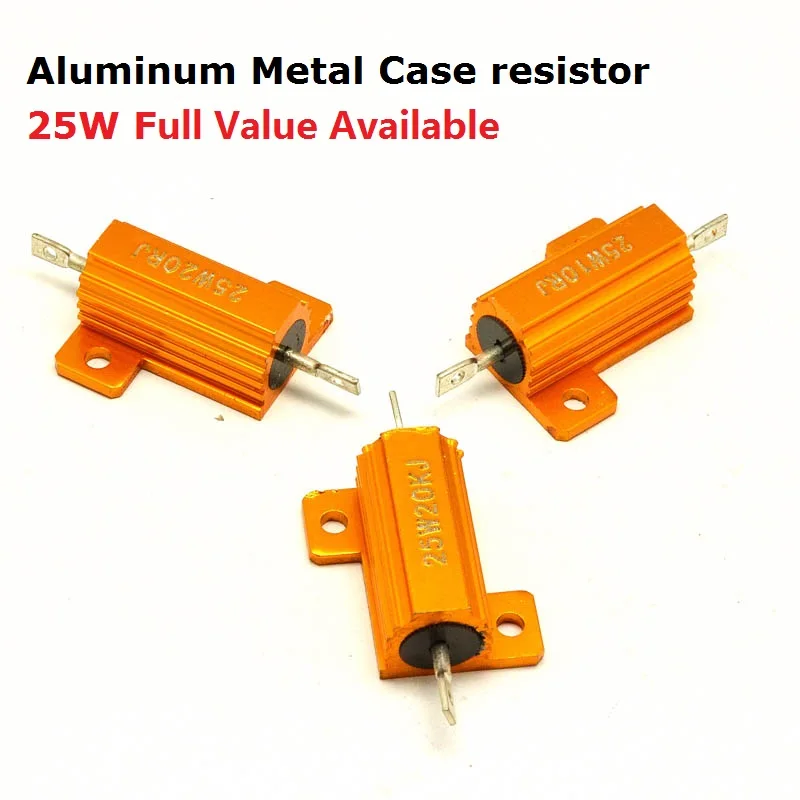 

2PCS RX24-25W-3RJ 4RJ 5RJ 6RJ 8RJ 5% Golden Aluminum Metal Case Resistor 3R 4R 5R 6R 8R Wirewound High Power Metal Shell