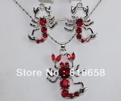 Red Zircon Scorpion Shaped Pendant Earring Set