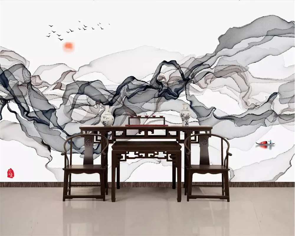 

Custom wallpaper Chinese ink landscape abstract smoke mood mural living room bedroom TV background wall 3d wallpaper