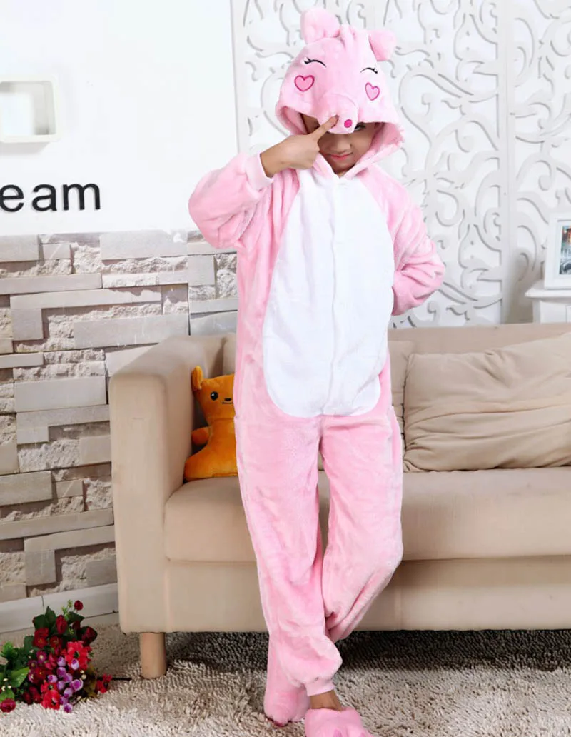 Kinder Kleidung Rosa Schwein Tier Pyjamas Cosplay Kostüme Unisex kinder kleidung Jungen Mädchen Flanell Schlaf Tops Onesies Pyjama robe