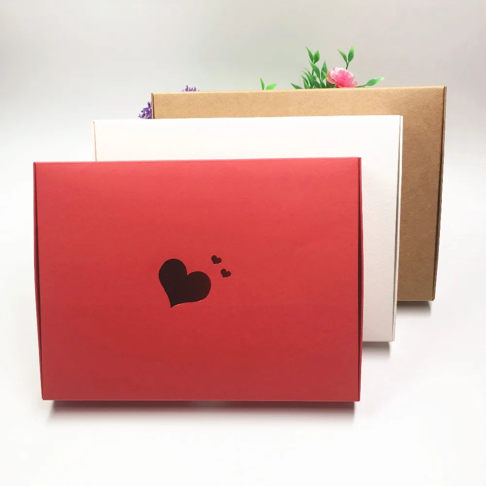 12pcs Kraft Paper Packaging Boxes 20*15*2.5cm Thermoprinting Love-Heart Wedding Gift Boxes,Natural Silk scarf Packing Boxes