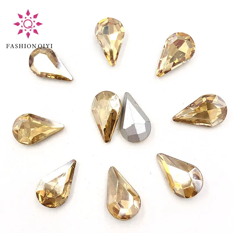 Free shipping 5X8mm/6X10mm/8X13mm Champagne Teardrop pointback pear shape Glass crystal rhinestones diy Nail art accessories