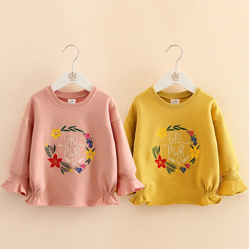 2024 Autumn New 3-4 5 6 7 8 9 10 Years Children\'S Clothing Kids Baby Flower Letter Flare Trumpet Sleeve Sweatshirts For Girls