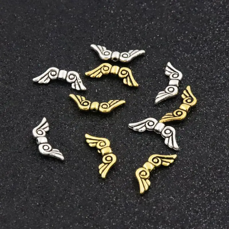 50 Stücke Breite 21 MM Loch 1mm Flügel Gemischte Farbe Gold Spacer Metall Perlen Für Schmuck Finden Schmuck Perlen handgemachte DIY Zubehör – Detail 3