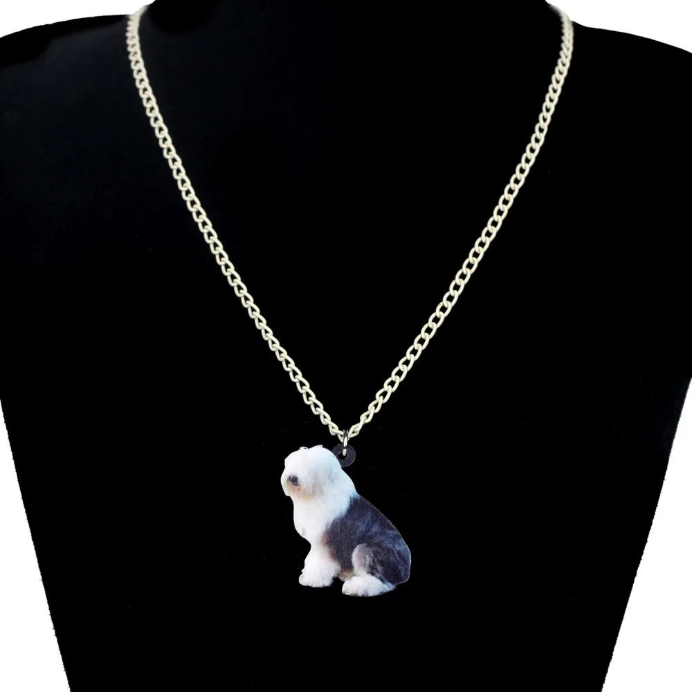Bonsny Acrylic Old English Sheepdog Dog Necklace Pendant Chain Choker Animal Jewelry For Women Girls Ladies Kids Gift Wholesale
