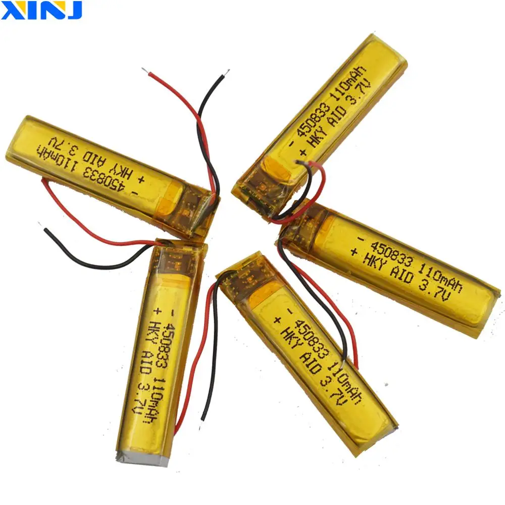 5pcs 3.7V 110 mAh 450833 Polymer Li Lipo Battery Cell For DashCam Car Camera DVC Headphones Bluetooth Speaker Headset Earphone