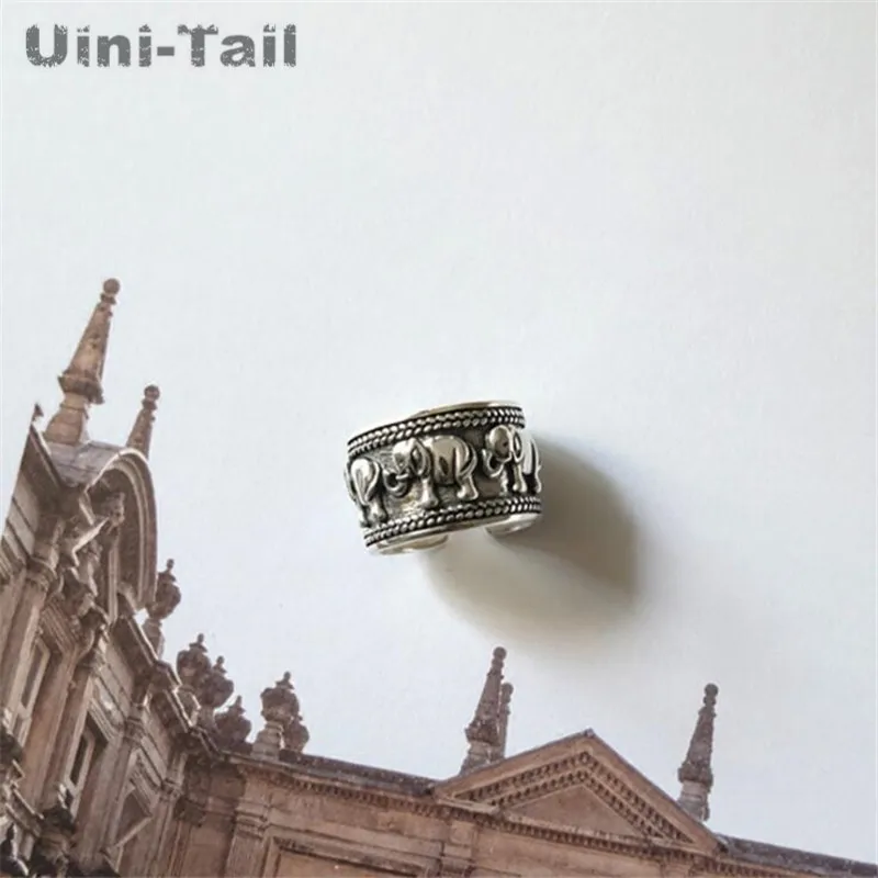 Uini-Tail hot new 925 Tibetan silver elephant totem open ring retro old fashion tide flow personality high quality jewelry JZ079