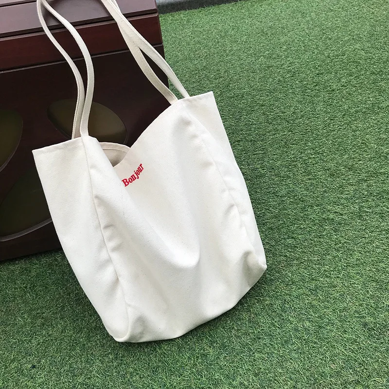 Youda Women Canvas Totes Simple Letter Printing Handbags Shoulder Bag Large Capacity Portable Shopping Bags for Lady Girls