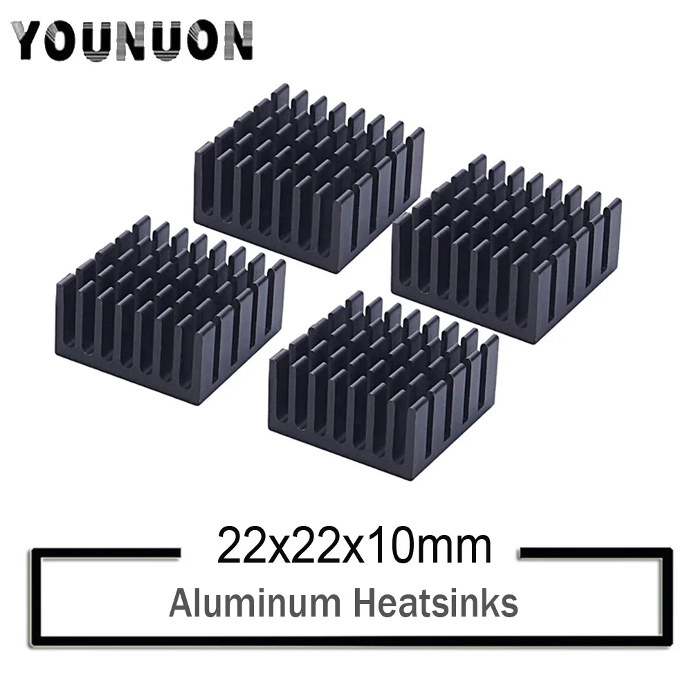 50Pcs YOUNUON Black 22x22x10mm Aluminum Heatsink Cooler Circuit Board Cooling Fin For Raspberry Pi VGA RAM IC Chips Mosfet SCR