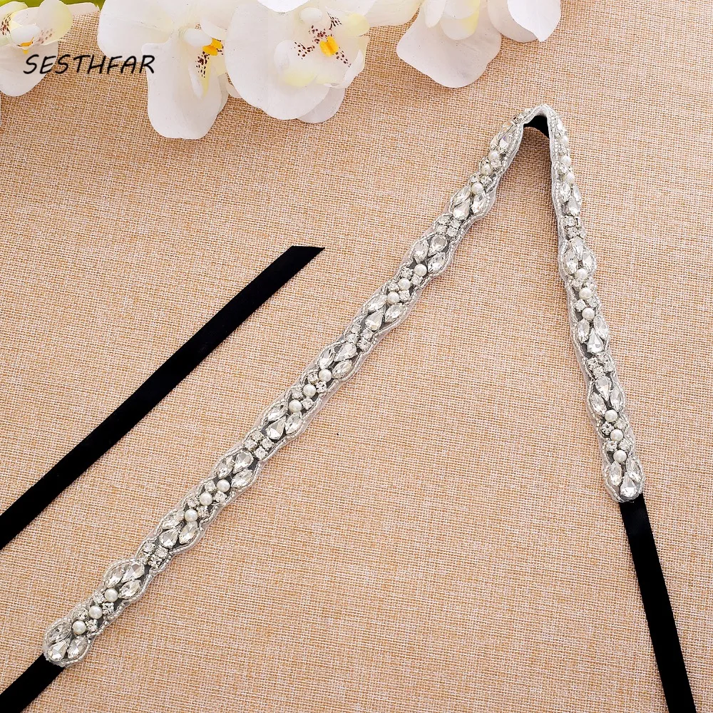 

SESTHFAR Crystal Wedding Belt Thin Bridal Belt Hand Beaded Rhinestones Bridal Belt For Wedding Evening Dresses