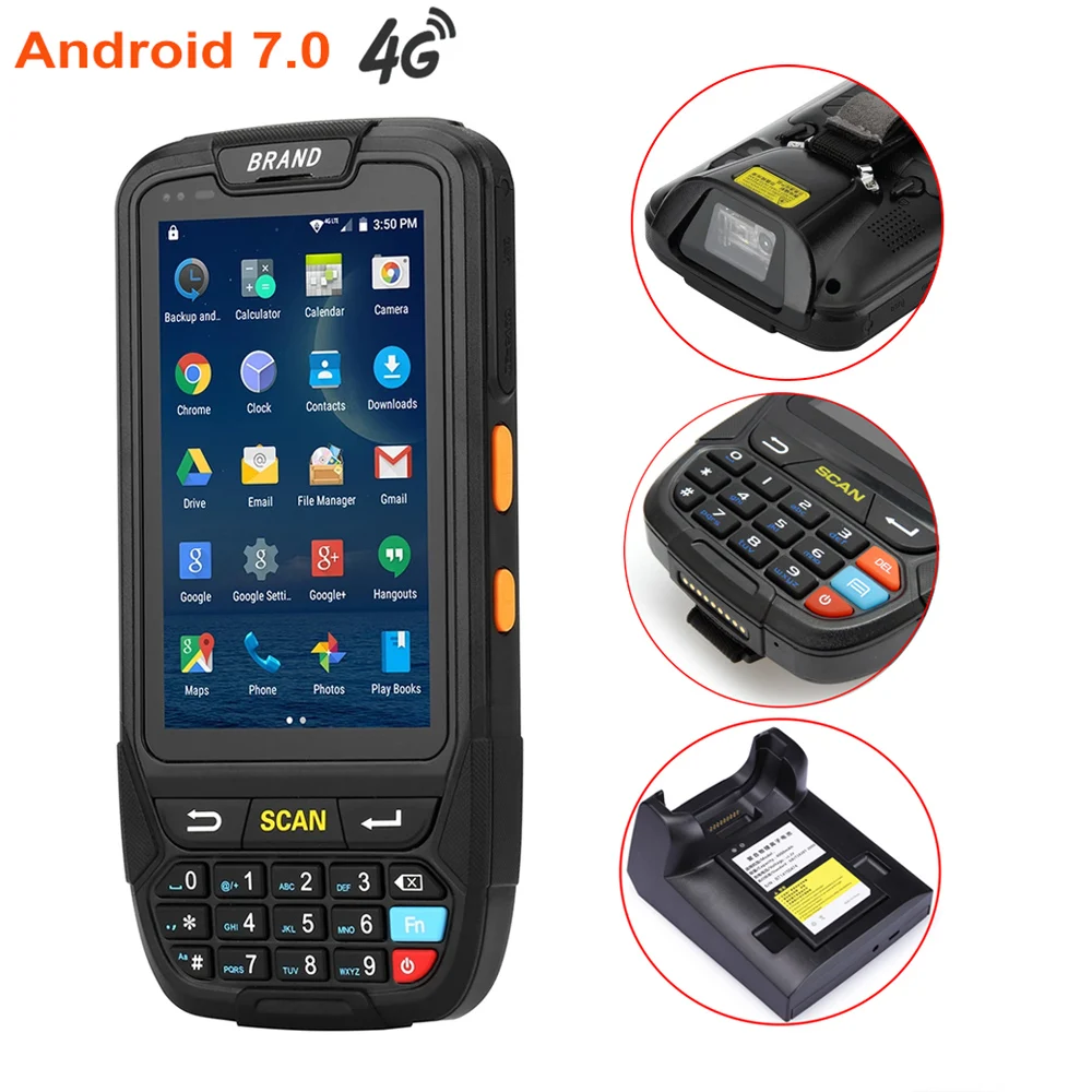 Free Shipping 4 inch Touch Screen IP65 Waterproof Industrial PDA Handheld Terminal 1D 2D Laser Barcode Scanner Android 7.0