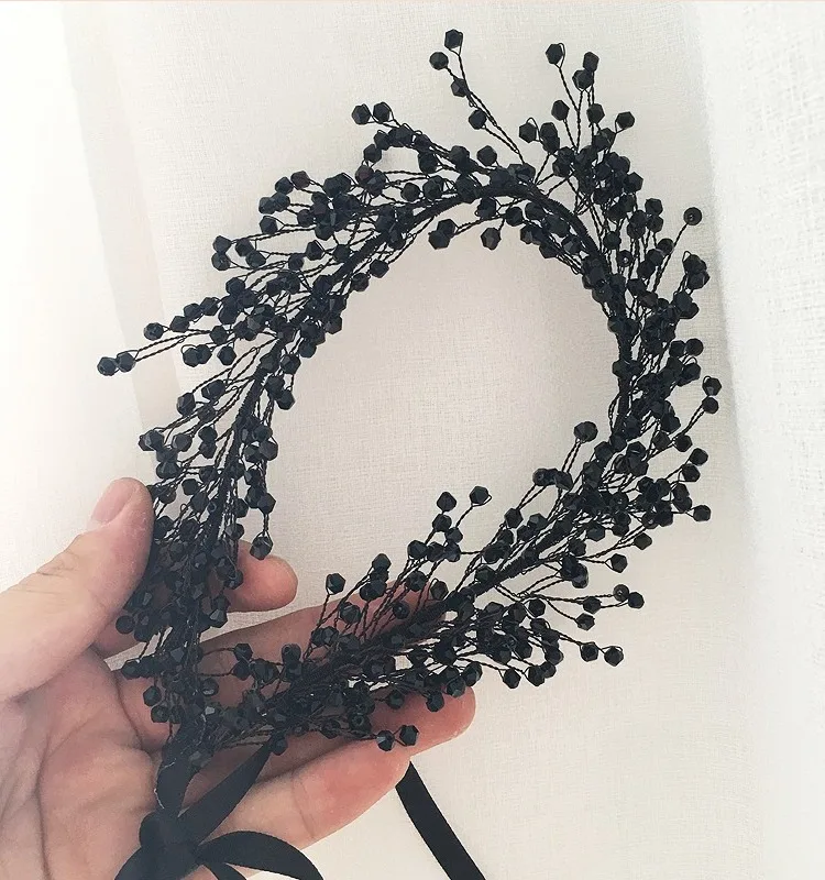 Himstory Nero Di Perline di Cristallo Sposa Fasce Della Principessa Dell'annata Tiara Accessori Per Capelli Da Sposa Delle Donne In Rilievo Da Sposa Hairbands