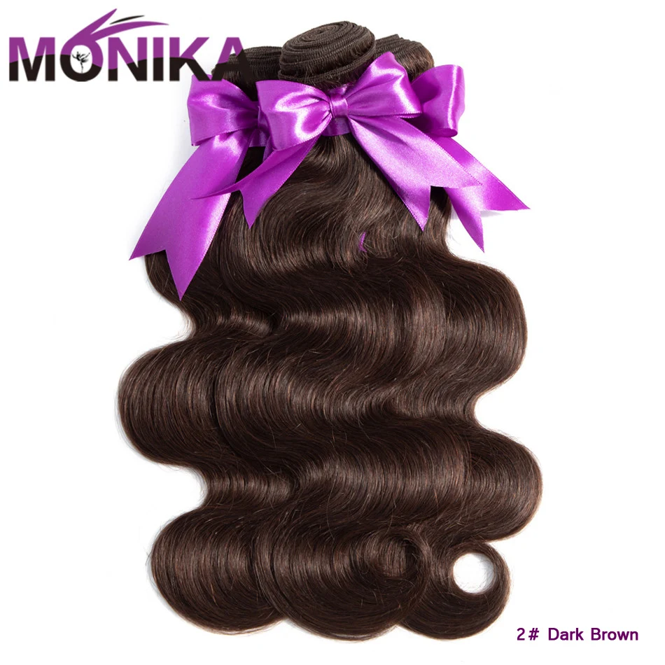 Monika-mechones de pelo de color marrón, extensiones de cabello humano brasileño ondulado, no Remy, 8-26 pulgadas, n. ° 4, n. ° 2