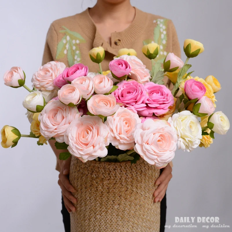 Wholesale ! Hi-Q artificial Ranunculus asiaticus Lepech. fake 2 heads Persian Buttercup silk flowers wedding decorative flowers