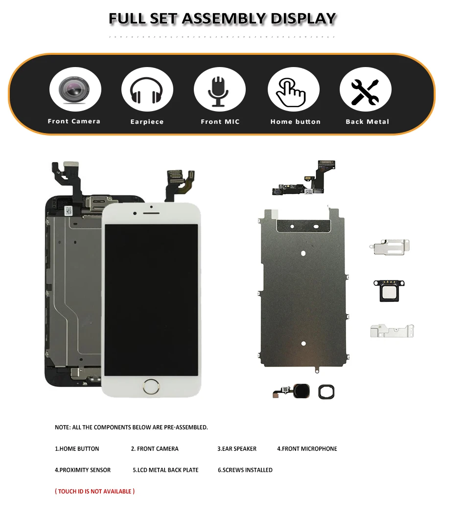 Full Set LCD For iPhone 6 6S Plus 6P 6SP Screen Complete Assembly Touch Digitizer Display Replacement Kit+Camera+Home Button