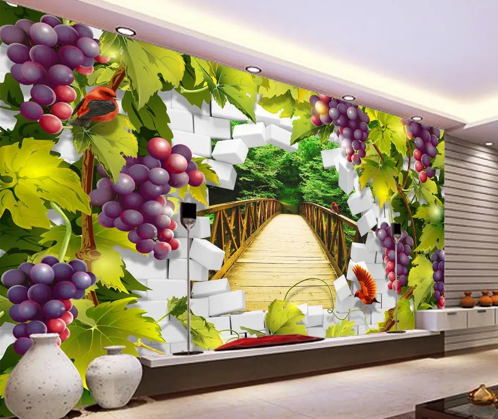 

Custom 3d mural wallpaper 3D landscape of green grapes tv backdrop mural wallpaper Home Decoration