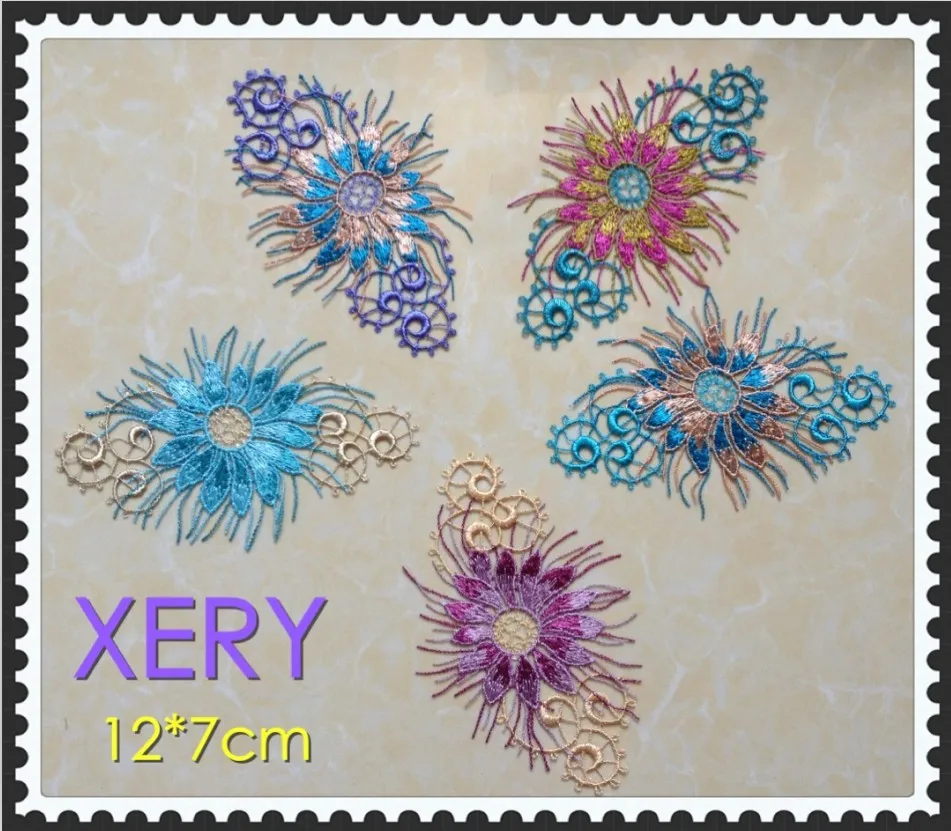 12*7cm Flower embriodery water soluble applique cloth accessories,7 Colors for choose, 50 PCS/LOT, XERY168-HZJ