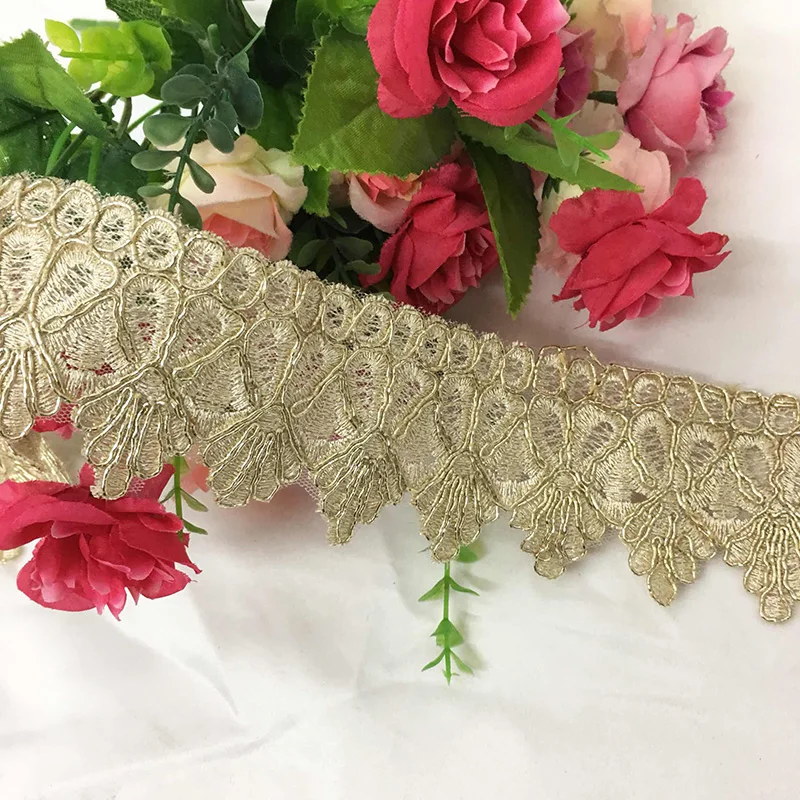 2-5Yards Gold Wedding Dress Wave Lace Applique Golden Thread Guipure Lace Trim Accessories For DIY Sewing Crafts